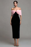 Black Pink Off the Shoulder Sheath Long Formal Dress with Bow