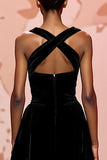 Simple Black Velvet Long Formal Dress with Keyhole