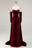 Dark Red Sweetheart Velvet A Line Long Formal Dress