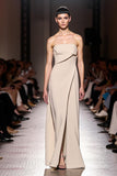 Ivory Sheath Strapless Ruched Long Formal Dress with Slit