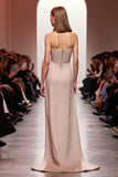 Sparkly Champagne Sheath Sequins Long Formal Dress with Slit