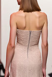 Sparkly Champagne Sheath Sequins Long Formal Dress with Slit