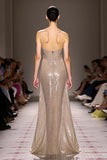 Sparkly Sequins Champagne Mermaid Strapless Long Formal Dress