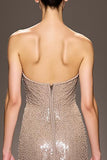 Sparkly Sequins Champagne Mermaid Strapless Long Formal Dress