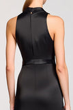 Black Satin Lapel Sheath Long Work Dress