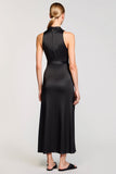 Black Satin Lapel Sheath Long Work Dress