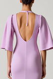Light Purple Sheath Ruffle Sleeve Wedding Guest Dress With Slit