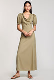 Cowl Neck Sheath Long Olive Wedding Guest Dress