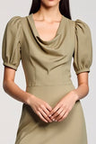 Cowl Neck Sheath Long Olive Wedding Guest Dress