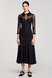 Black A Line Lapel Midi Wedding Guest Dress