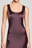 Brown Square Neck Sheath Midi Wedding Guest Dress
