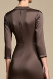 Brown Notched Lapel Sheath 3/4 Sleeves Long Work Dress