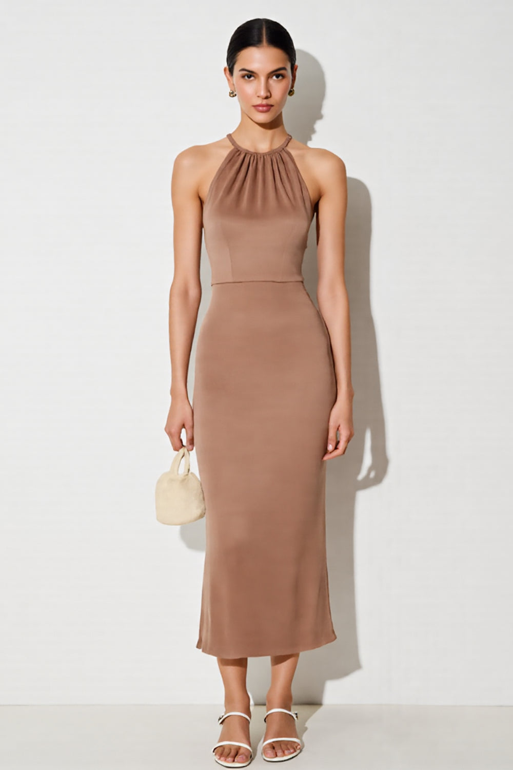 desert wedding guest dress ZAPAKA Women Desert Rose Wedding Guest Dress Sheath Halter Long Party Dress – ZAPAKA AU