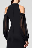 Black Cold Shoulder Chiffon Sheath Long Summer Dress
