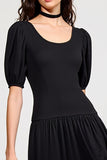Black A Line Scoop Neck Boho Maxi Dress with Lace