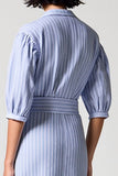 Blue Stripes Sheath V Neck 3/4 Sleeves Long Work Dress