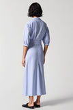 Blue Stripes Sheath V Neck 3/4 Sleeves Long Work Dress