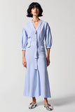 Blue Stripes Sheath V Neck 3/4 Sleeves Long Work Dress