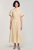 High Neck A Line Apricot Backless Long Work Dress With Belt