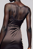 Coffee Sheath Round Neck Mini Cocktail Dress