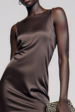 Coffee Sheath Round Neck Mini Cocktail Dress