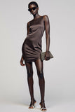 Coffee Sheath Round Neck Mini Cocktail Dress