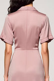 Pink A Line Lapel Single Breasted Long Work Dress with Sleeves