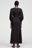 Black A Line 3/4 Sleeves Long Summer Dress with Tassel