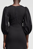 Black A Line 3/4 Sleeves Long Summer Dress with Tassel