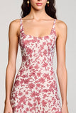 Red Floral Square Neck A Line Wedding Guest Dress