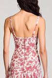 Red Floral Square Neck A Line Wedding Guest Dress