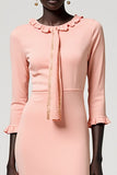 Pink Sheath Ruffled Long Wedding Guest Dress with Slit