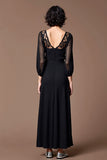 Black Satin A Line Long Summer Dress with Lace