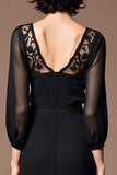 Black Satin A Line Long Summer Dress with Lace