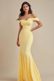 Black Satin Off the Shoulder Mermaid Long Formal Dress