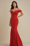 Black Satin Off the Shoulder Mermaid Long Formal Dress