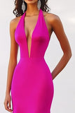 Navy Deep V Neck Halter Mermaid Long Formal Dress