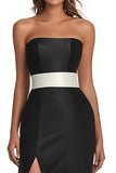 Black Mermaid Satin Strapless Long Formal Dress with Slit