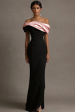 Black Pink Satin Off the Shoulder Mermaid Long Formal Dress