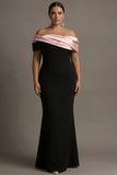Black and Pink Mermaid Off The Shoulder Satin Long Plus Size Formal Dress