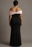 Black and Pink Mermaid Off The Shoulder Satin Long Plus Size Formal Dress