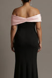Black Pink Satin Off the Shoulder Mermaid Long Formal Dress