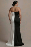 Black White Sheath Satin Sweetheart Long Formal Dress with Slit