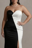 Sweetheart Sheath Black and White Plus Size Long Evening Dress with Slit