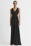 Pink Satin V Neck Sheath Ruched Long Formal Dress