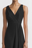 Pink Satin V Neck Sheath Ruched Long Formal Dress