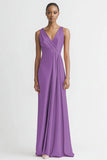 Pink Satin V Neck Sheath Ruched Long Formal Dress