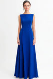 Royal Blue Chiffon A Line Bateau Neck Long Formal Dress