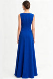 Royal Blue Chiffon A Line Bateau Neck Long Formal Dress