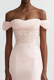 Pink Mermaid Off the Shoulder Chiffon Long Formal Dress